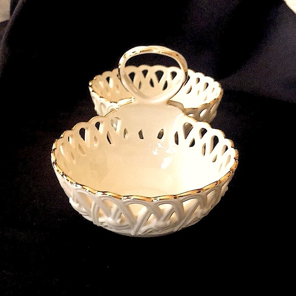 “LENOX GIFTWARE” DOUBLE BASKET WEAVE DESIGN BOWLS with HANDLE - Picture 3 of 7